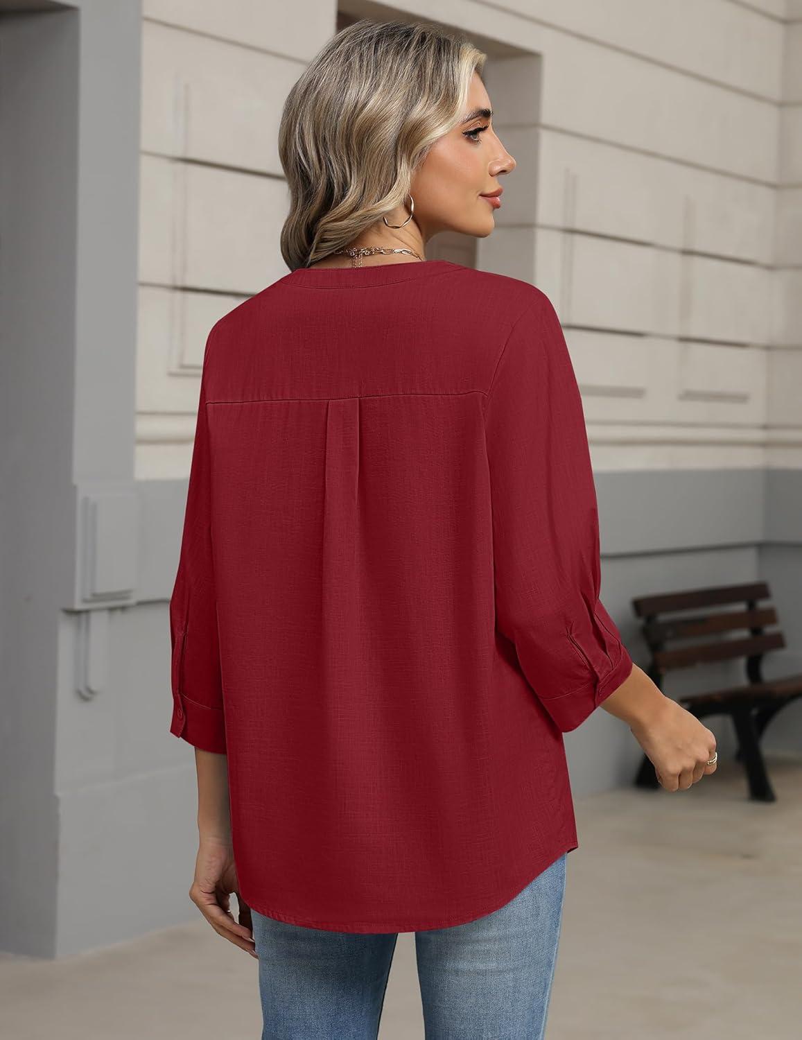 imageZeagoo Button Down Shirt Women Linen Tops 2026 Red