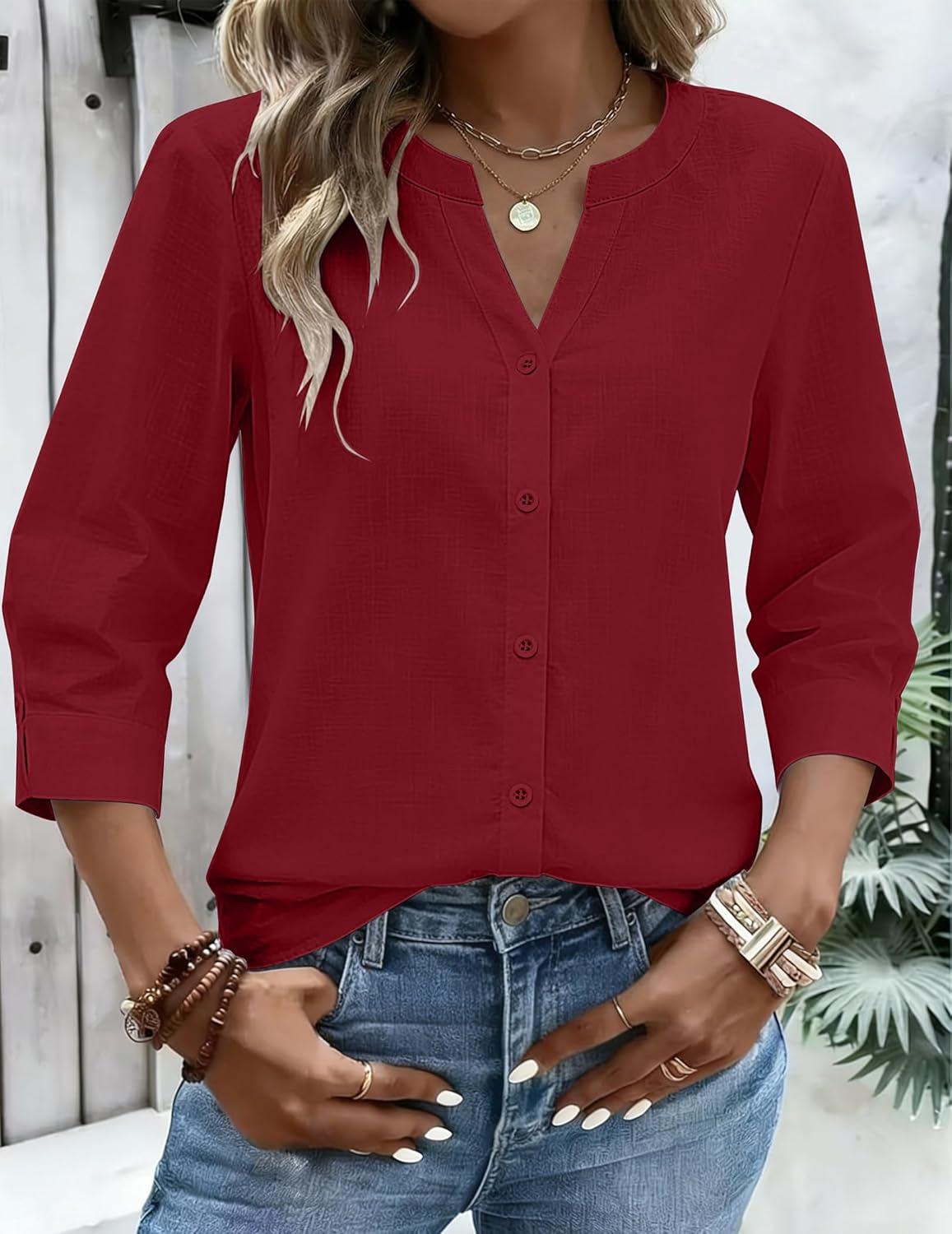 imageZeagoo Button Down Shirt Women Linen Tops 2026 Red