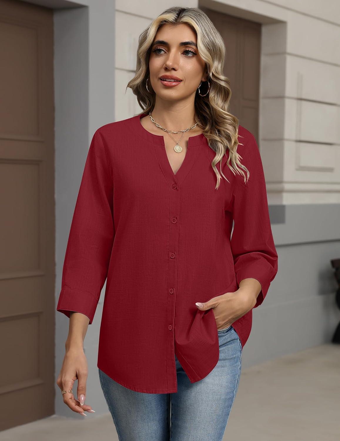 imageZeagoo Button Down Shirt Women Linen Tops 2026 Red