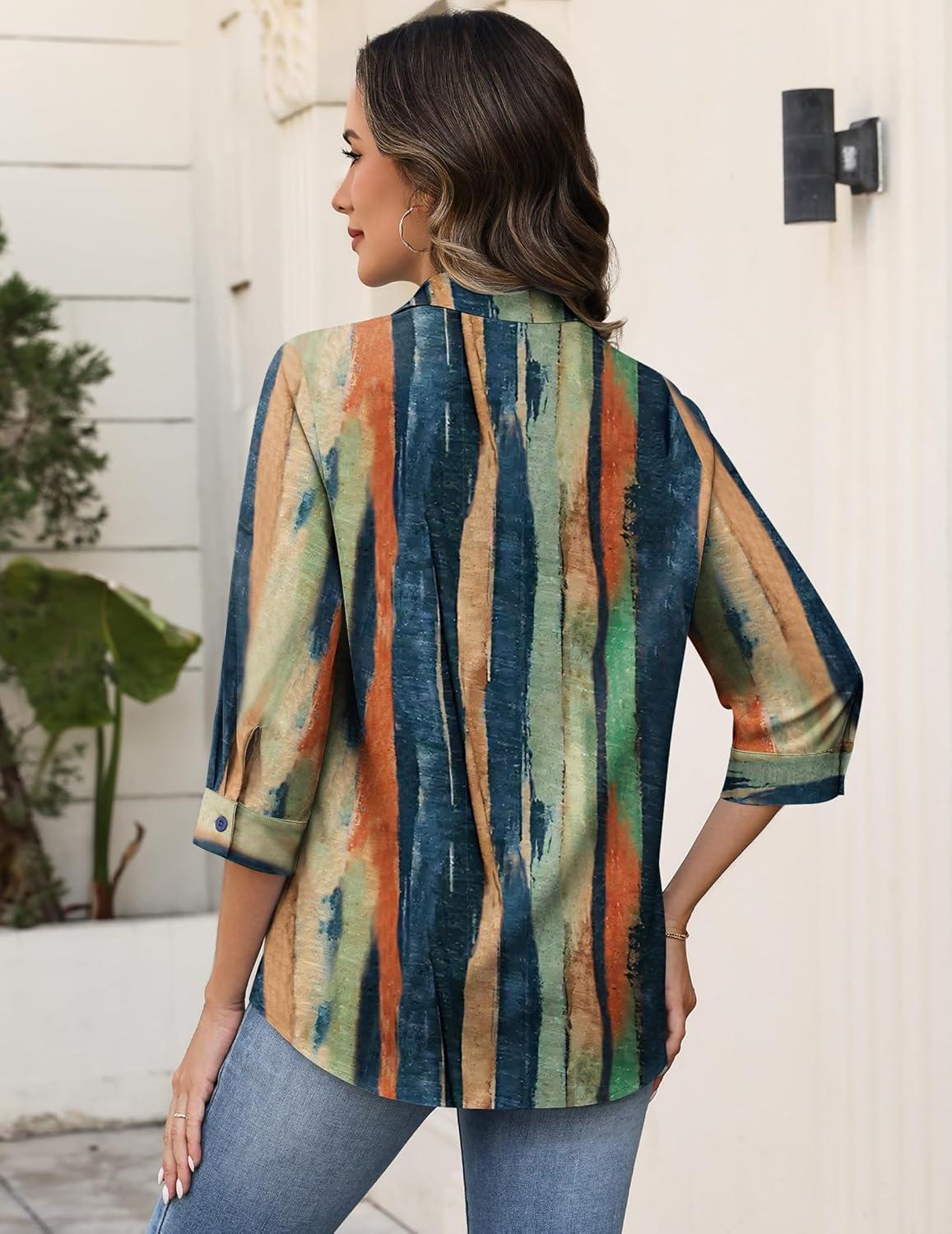 imageZeagoo Button Down Shirts for Women 34 Sleeve Tops V Neck Collared Blouses Business Casual OutfitsCx289