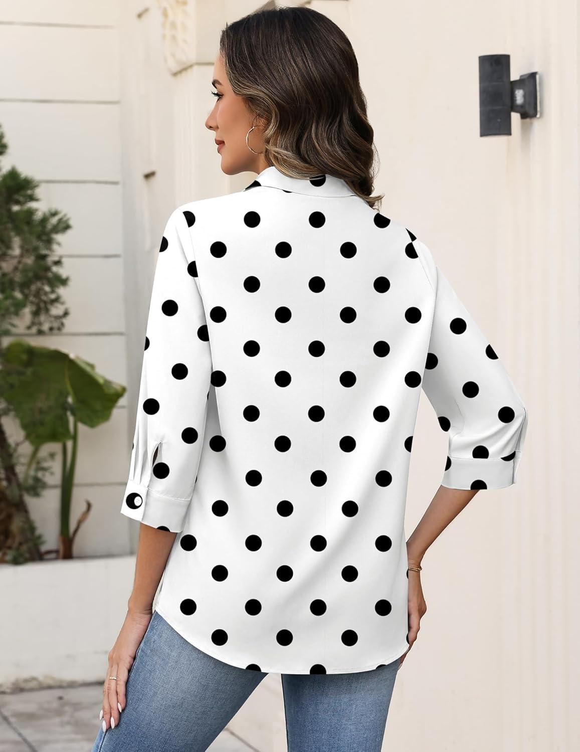imageZeagoo Button Down Shirts for Women 34 Sleeve Tops V Neck Collared Blouses Business Casual OutfitsJh592