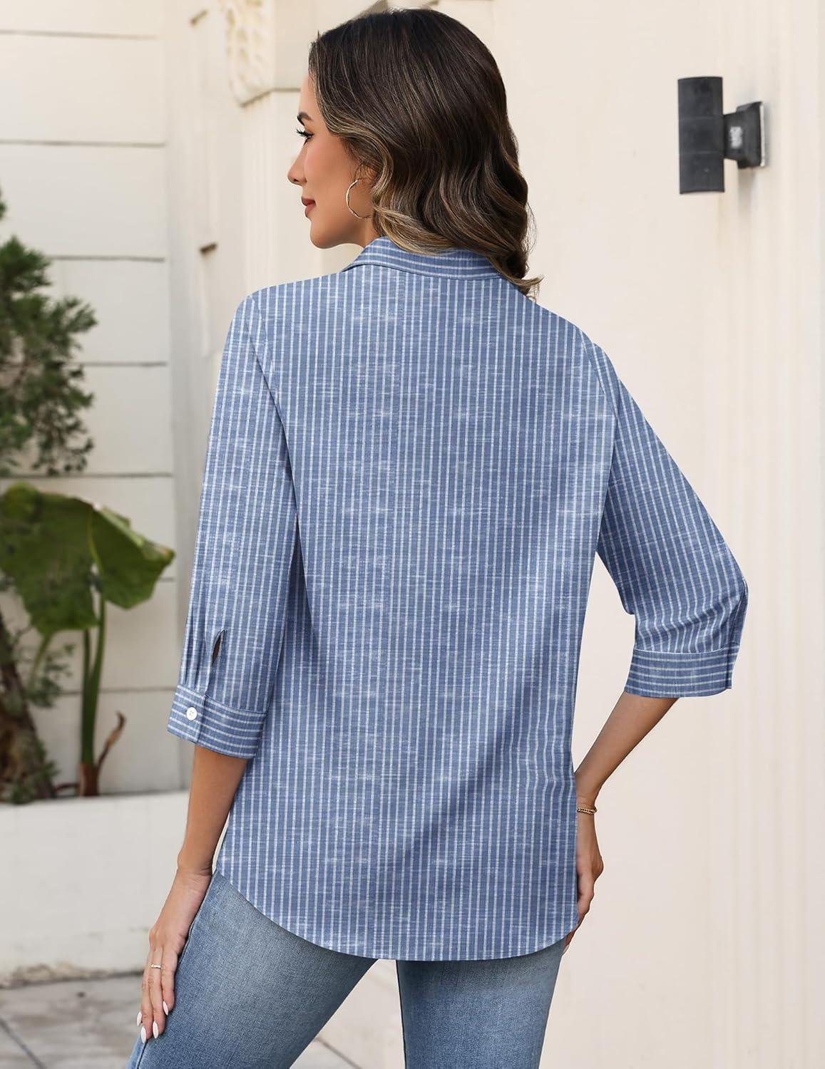 imageZeagoo Button Down Shirts for Women 34 Sleeve Tops V Neck Collared Blouses Business Casual OutfitsTz273