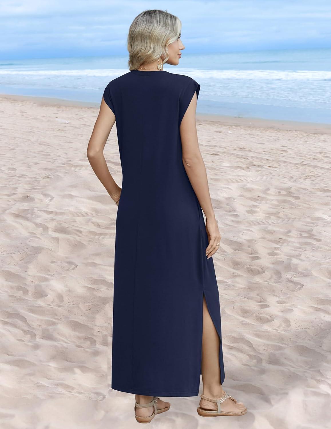 imageZeagoo Summer Dresses for Women 2026 Long Maxi Sundresses Loose Split WrinkleFree Beach Travel Vacation ClothesA02blue