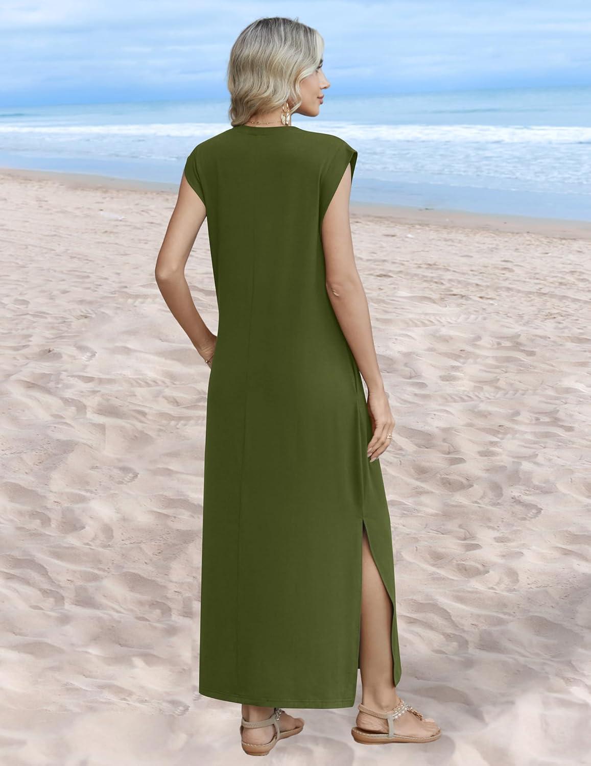 imageZeagoo Summer Dresses for Women 2026 Long Maxi Sundresses Loose Split WrinkleFree Beach Travel Vacation ClothesA03green