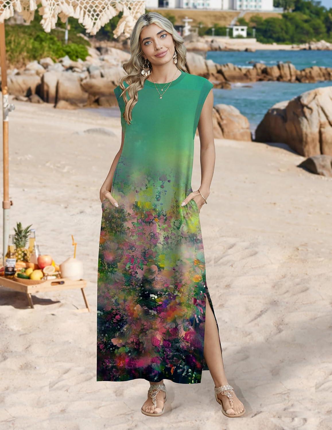 imageZeagoo Summer Dresses for Women 2026 Long Maxi Sundresses Loose Split WrinkleFree Beach Travel Vacation ClothesCx322