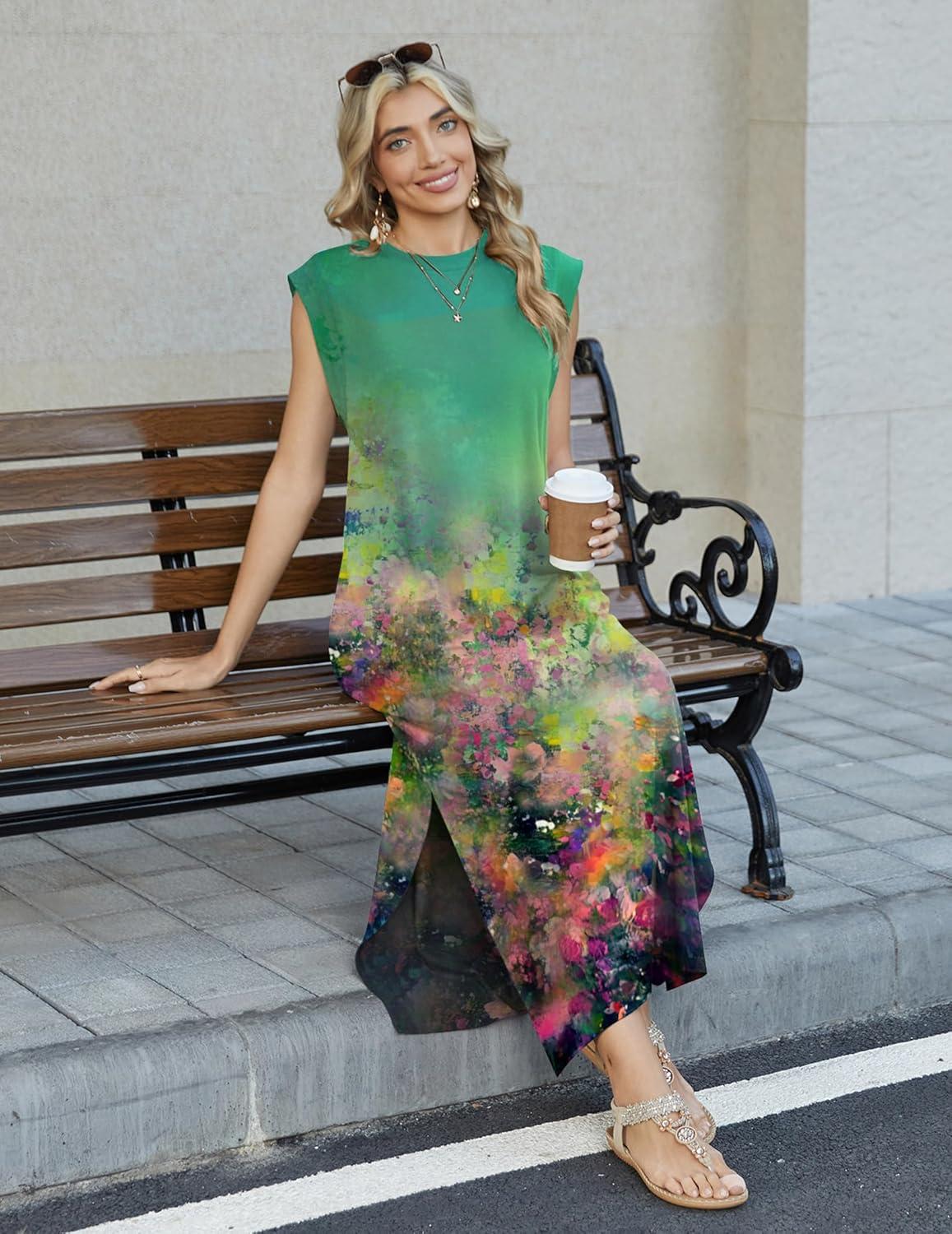 imageZeagoo Summer Dresses for Women 2026 Long Maxi Sundresses Loose Split WrinkleFree Beach Travel Vacation ClothesCx322