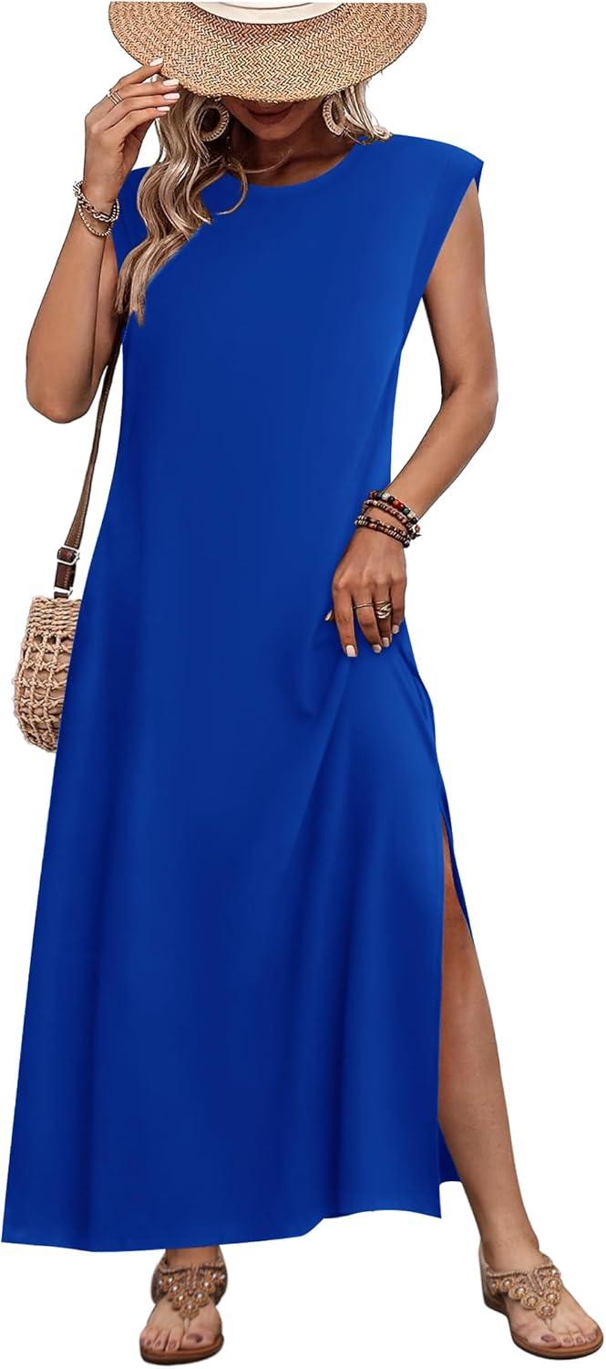 imageZeagoo Summer Dresses for Women 2026 Long Maxi Sundresses Loose Split WrinkleFree Beach Travel Vacation ClothesRoyal Blue