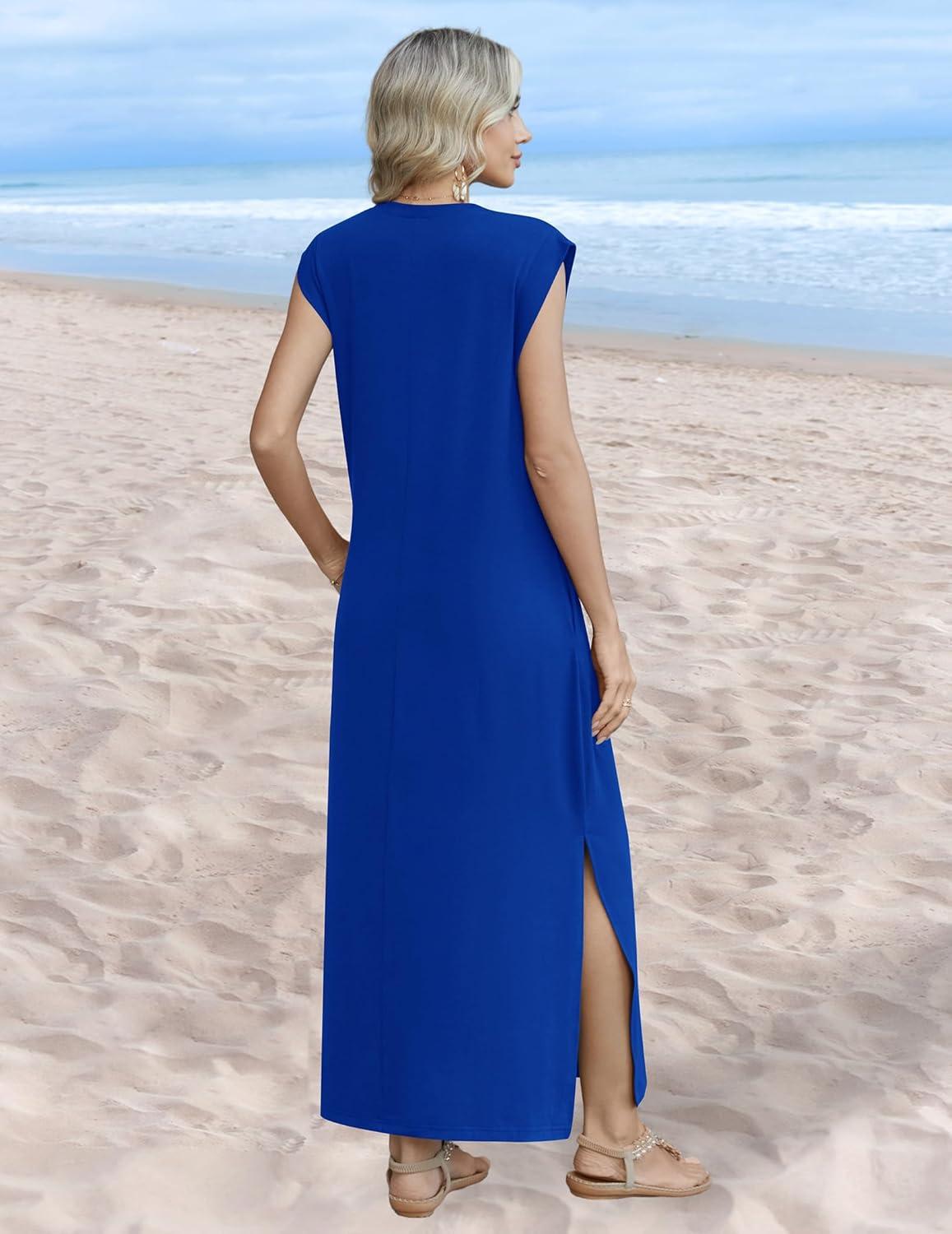 imageZeagoo Summer Dresses for Women 2026 Long Maxi Sundresses Loose Split WrinkleFree Beach Travel Vacation ClothesRoyal Blue