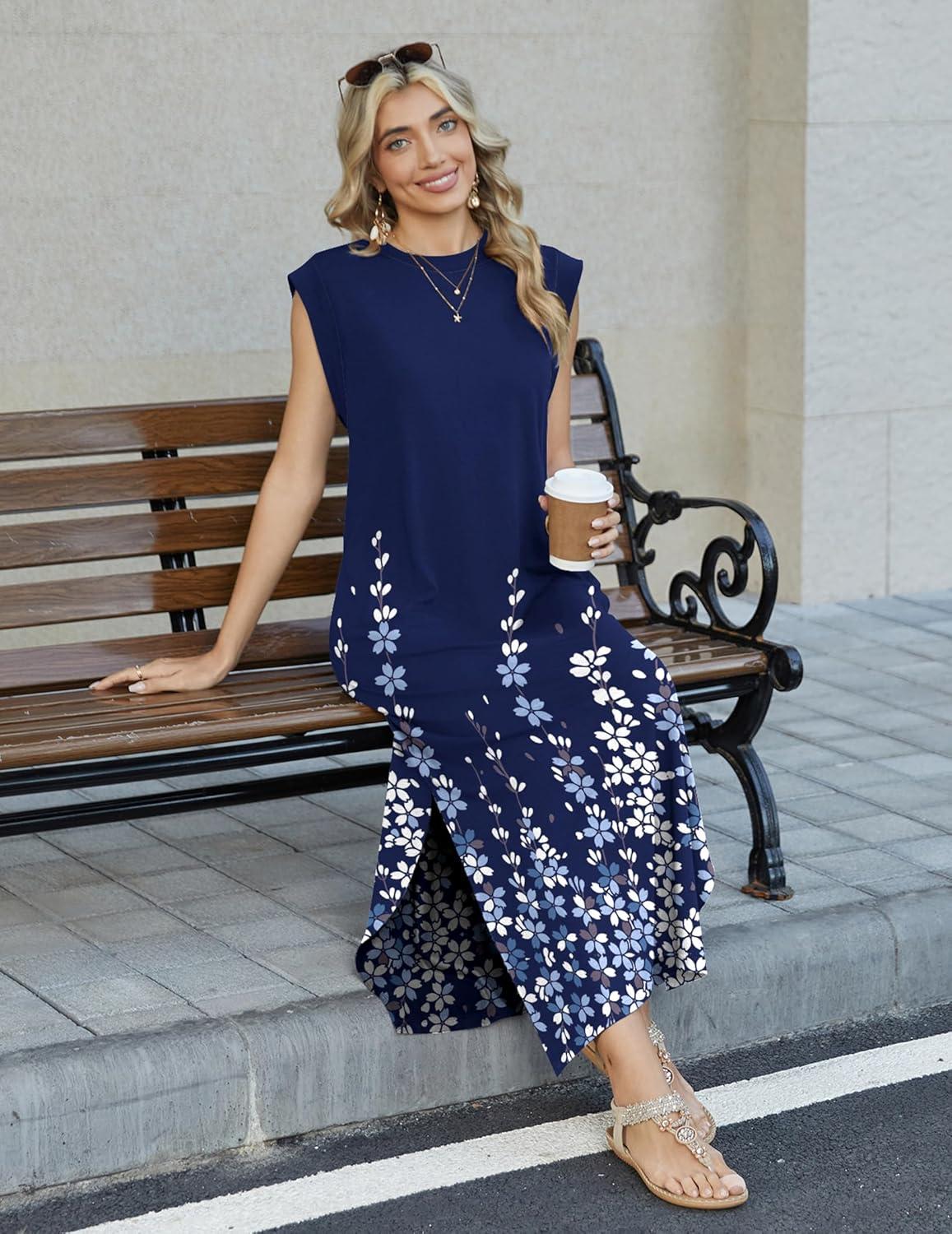imageZeagoo Summer Dresses for Women 2026 Long Maxi Sundresses Loose Split WrinkleFree Beach Travel Vacation ClothesSf119