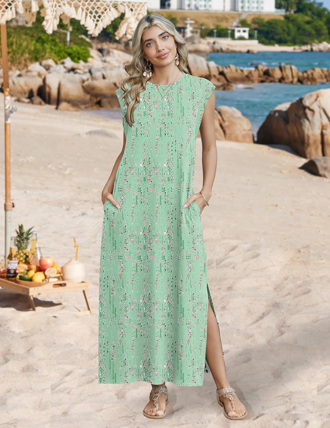 imageZeagoo Summer Dresses for Women 2026 Long Maxi Sundresses Loose Split WrinkleFree Beach Travel Vacation ClothesWf25