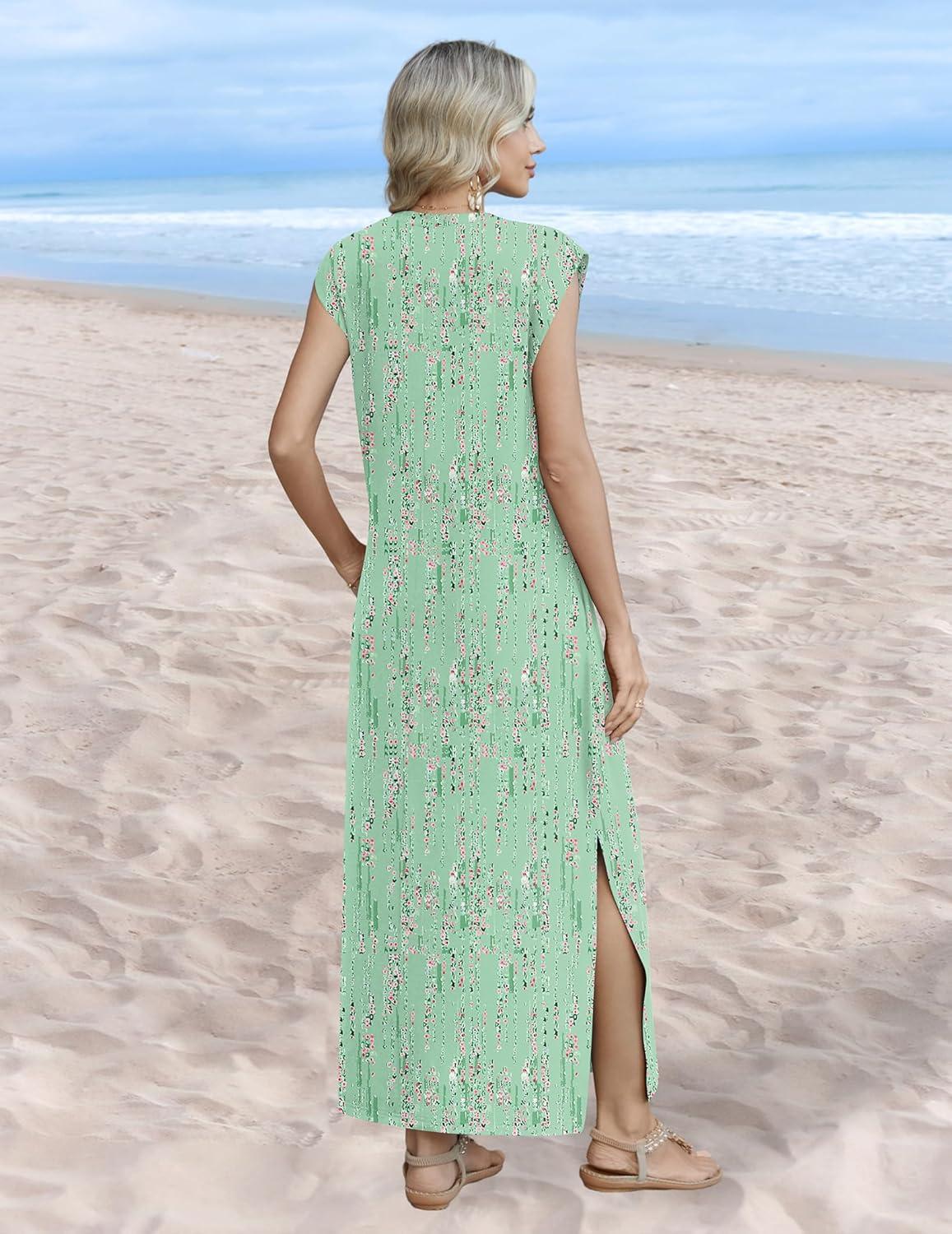 imageZeagoo Summer Dresses for Women 2026 Long Maxi Sundresses Loose Split WrinkleFree Beach Travel Vacation ClothesWf25