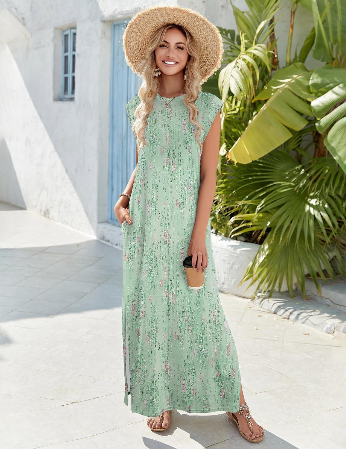 imageZeagoo Summer Dresses for Women 2026 Long Maxi Sundresses Loose Split WrinkleFree Beach Travel Vacation ClothesWf25