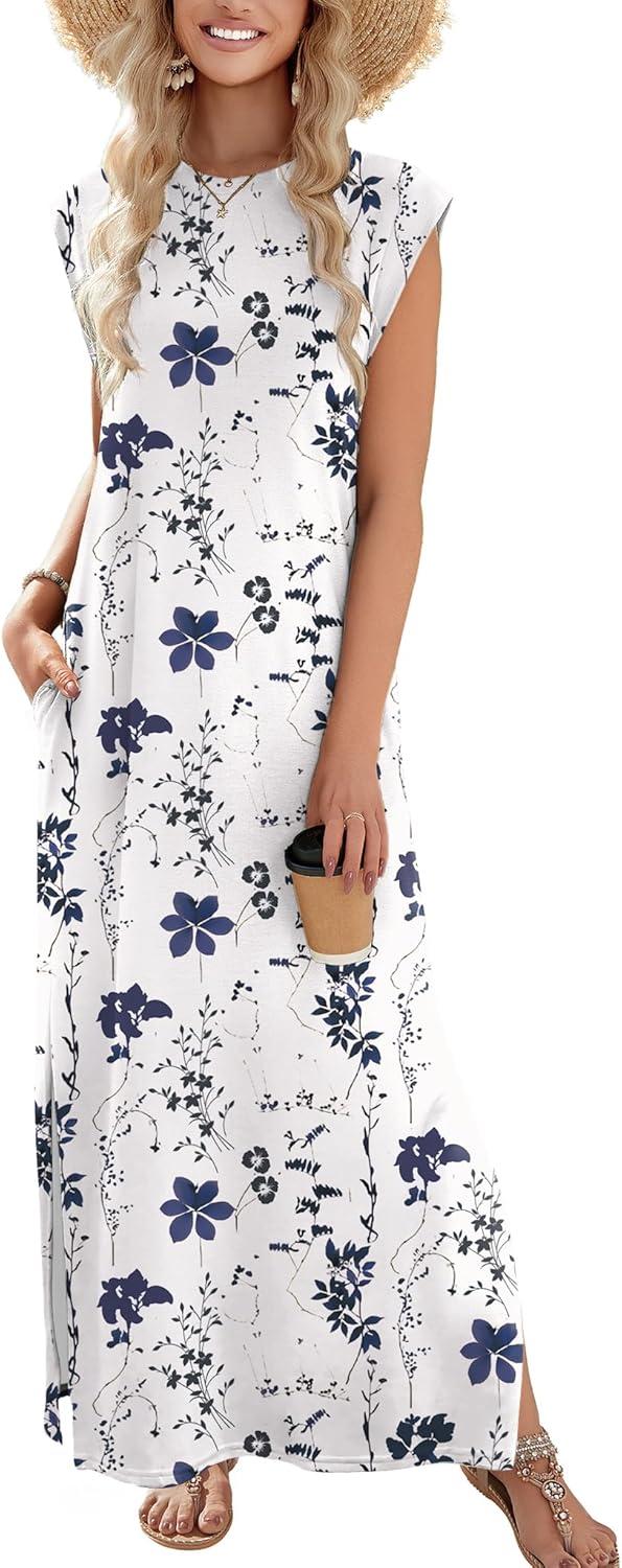 imageZeagoo Summer Dresses for Women 2026 Long Maxi Sundresses Loose Split WrinkleFree Beach Travel Vacation ClothesXh462