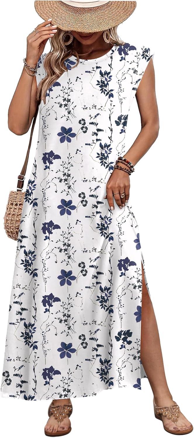 imageZeagoo Summer Dresses for Women 2026 Long Maxi Sundresses Loose Split WrinkleFree Beach Travel Vacation ClothesXh462