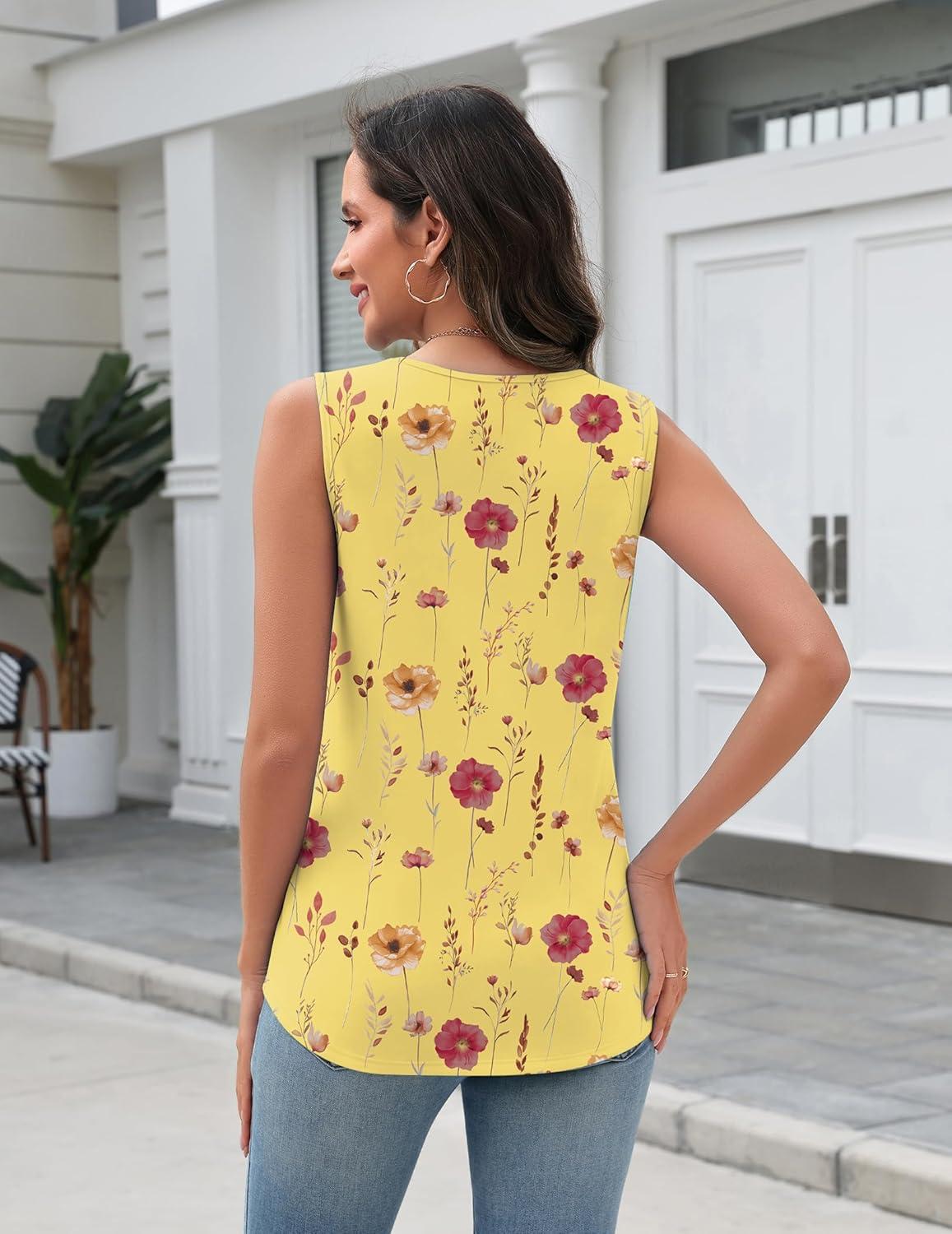 imageZeagoo Tank Top for Women V Neck Loose Fit Sleeveless Summer Tops Business Casual Outfits Dressy Blouses Shirts01 Yellow Flowers