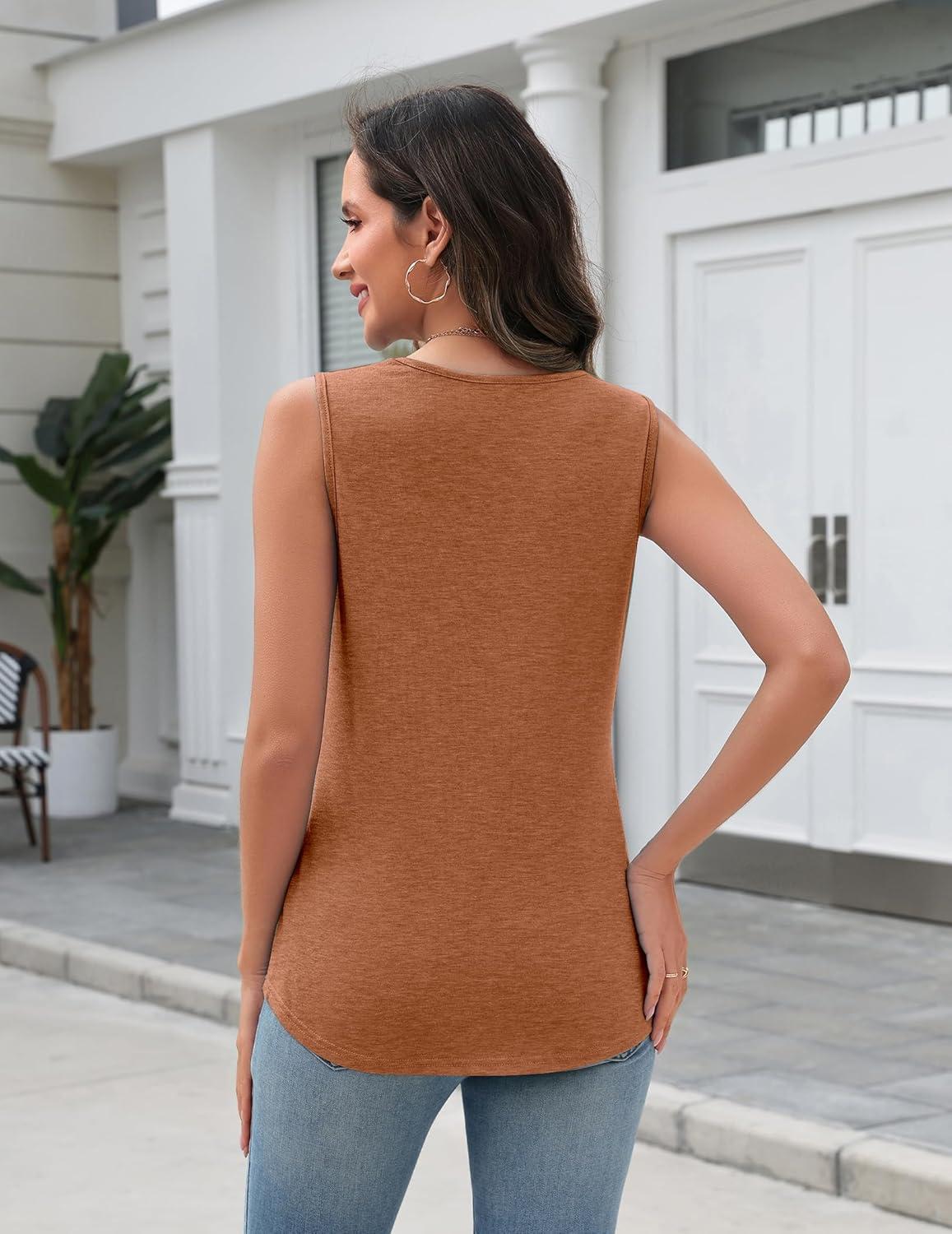 imageZeagoo Tank Top for Women V Neck Loose Fit Sleeveless Summer Tops Business Casual Outfits Dressy Blouses ShirtsCaramel