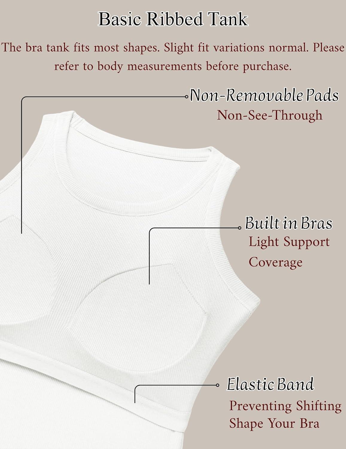 imageZeagoo Tank Tops with Built in Bra for Women Sleeveless Crewneck Racerback Ribbed Fitted Tops Basic Summer Clothing 20261white