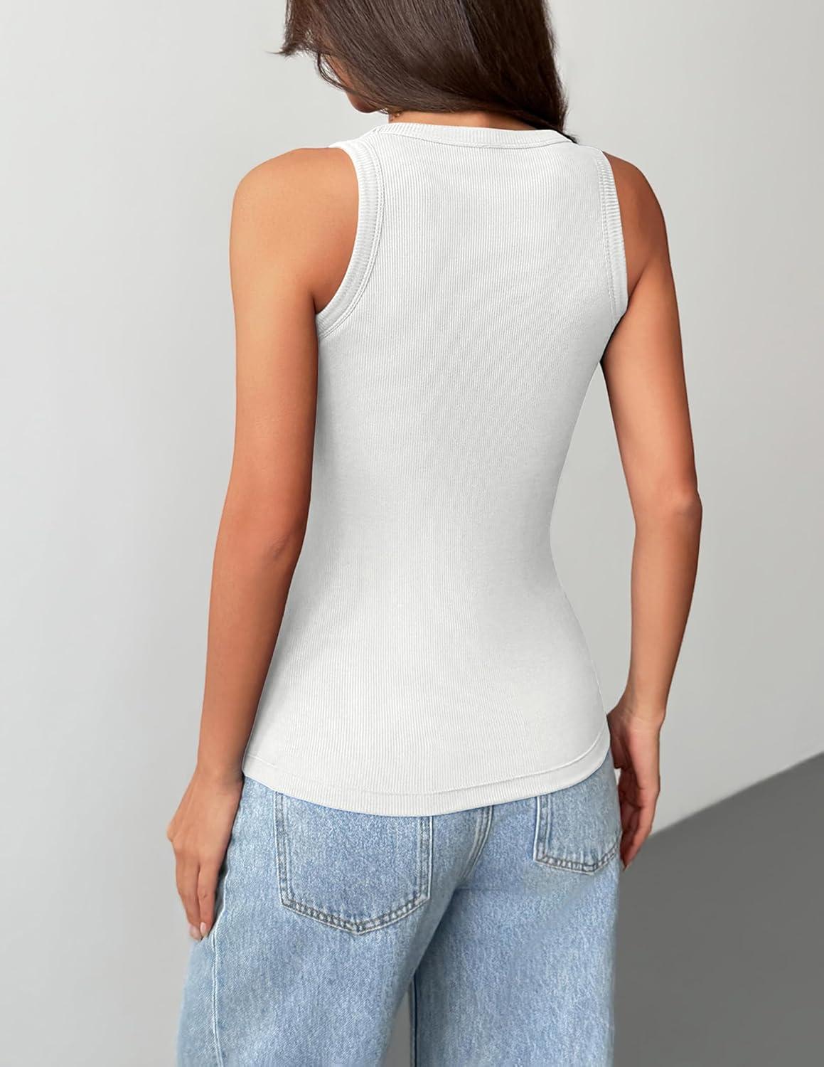 imageZeagoo Tank Tops with Built in Bra for Women Sleeveless Crewneck Racerback Ribbed Fitted Tops Basic Summer Clothing 20261white