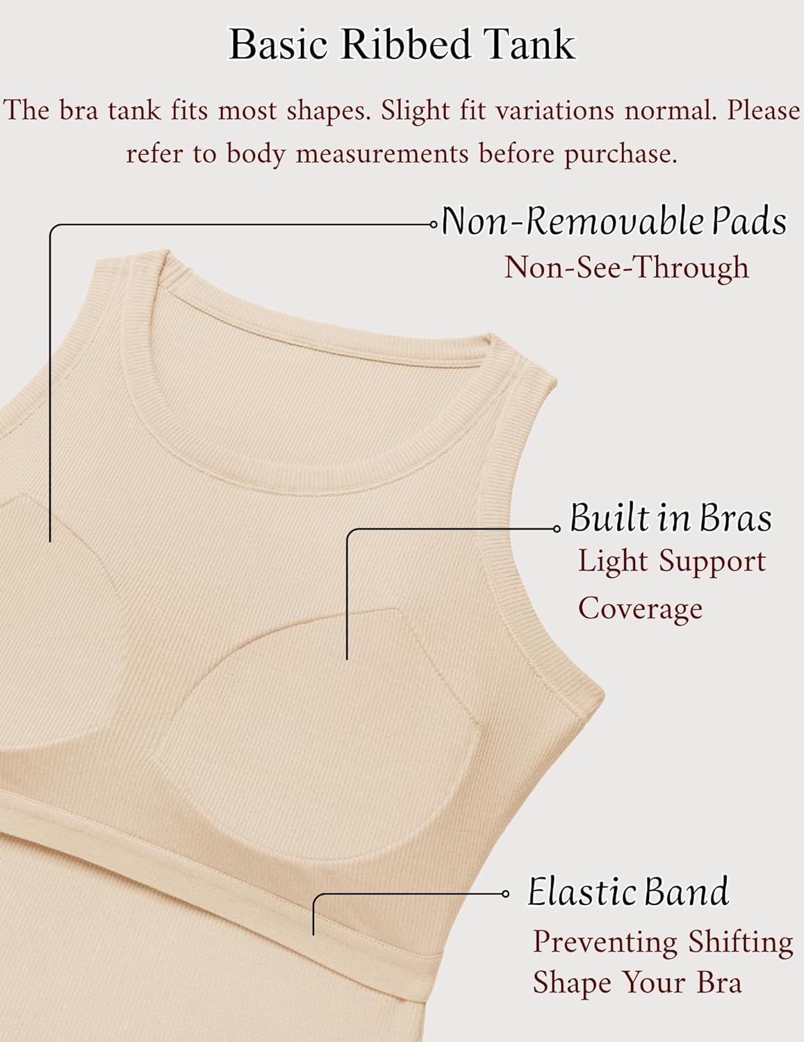imageZeagoo Tank Tops with Built in Bra for Women Sleeveless Crewneck Racerback Ribbed Fitted Tops Basic Summer Clothing 2026Beige