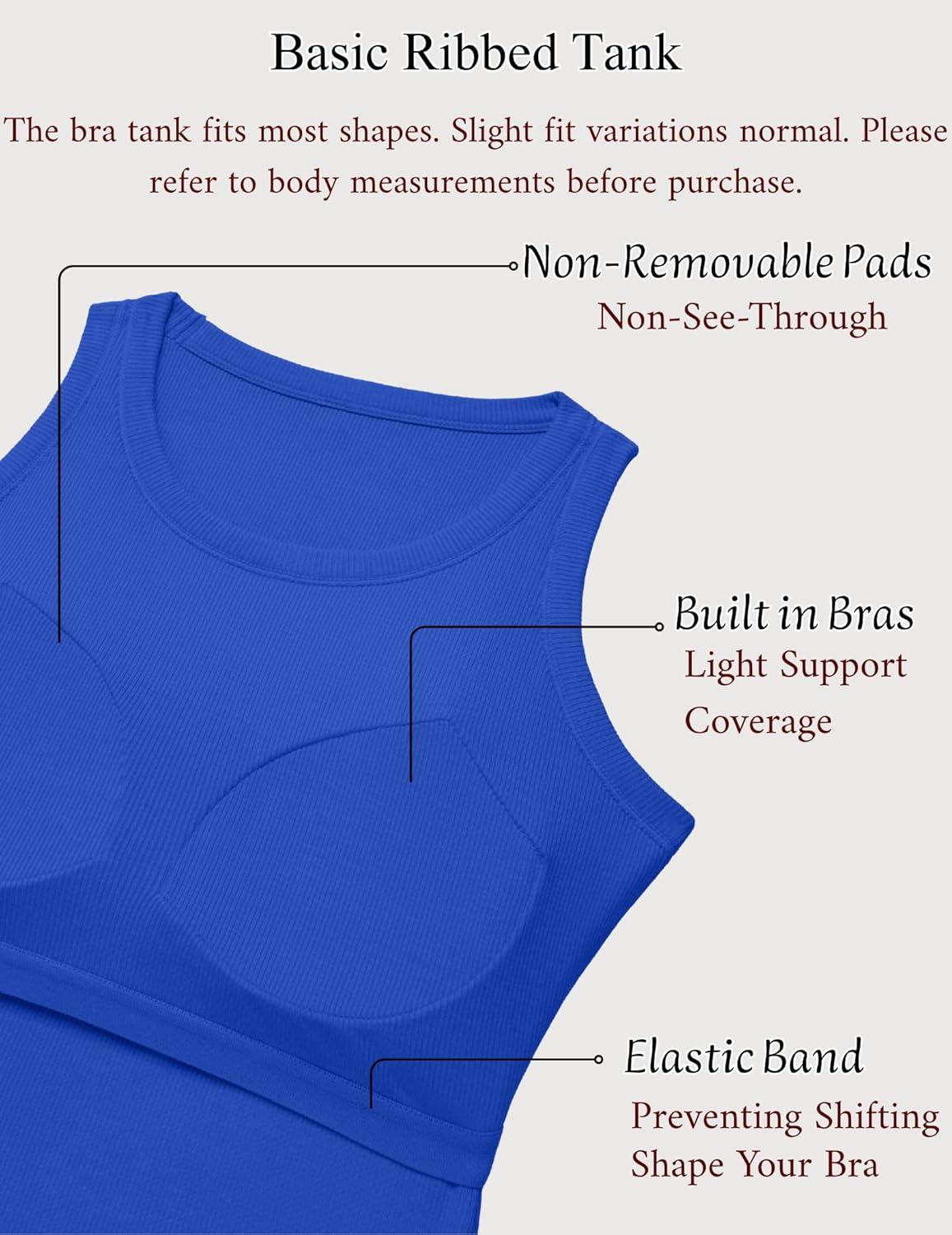 imageZeagoo Tank Tops with Built in Bra for Women Sleeveless Crewneck Racerback Ribbed Fitted Tops Basic Summer Clothing 2026Blue