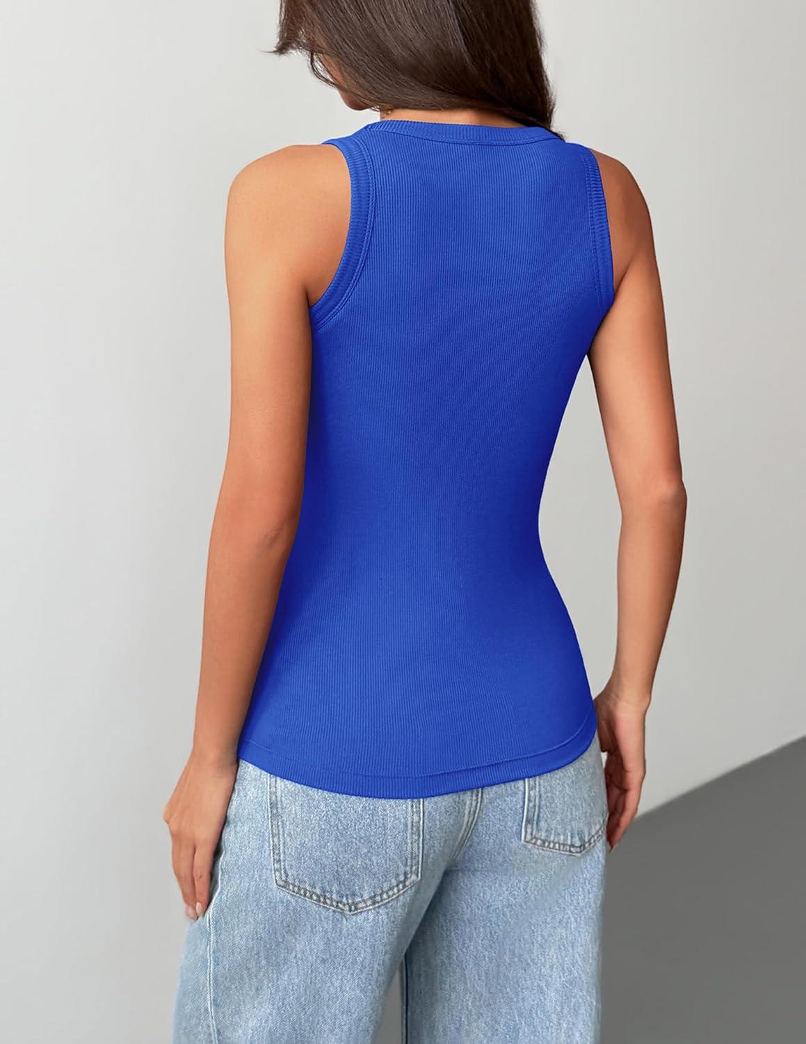 imageZeagoo Tank Tops with Built in Bra for Women Sleeveless Crewneck Racerback Ribbed Fitted Tops Basic Summer Clothing 2026Blue