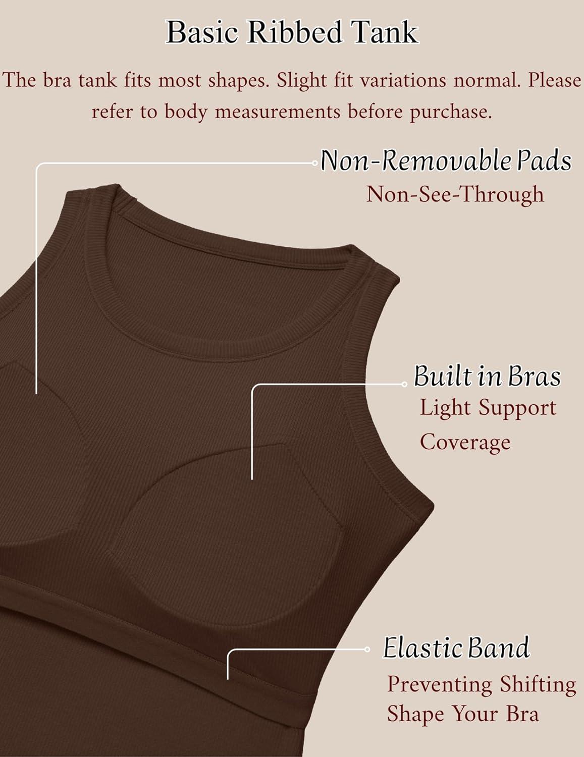 imageZeagoo Tank Tops with Built in Bra for Women Sleeveless Crewneck Racerback Ribbed Fitted Tops Basic Summer Clothing 2026Brown