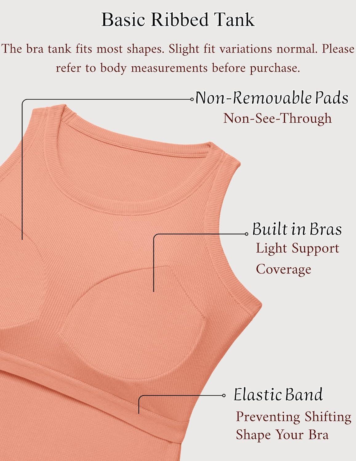imageZeagoo Tank Tops with Built in Bra for Women Sleeveless Crewneck Racerback Ribbed Fitted Tops Basic Summer Clothing 2026Coral