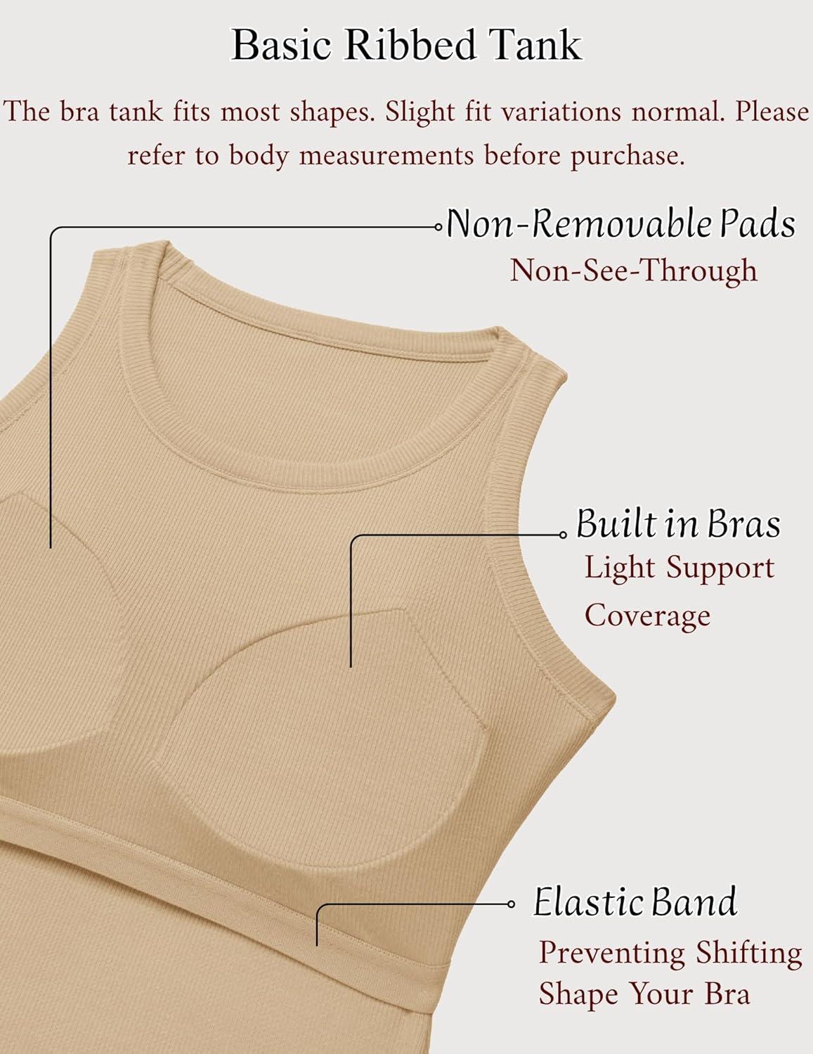 imageZeagoo Tank Tops with Built in Bra for Women Sleeveless Crewneck Racerback Ribbed Fitted Tops Basic Summer Clothing 2026Khaki