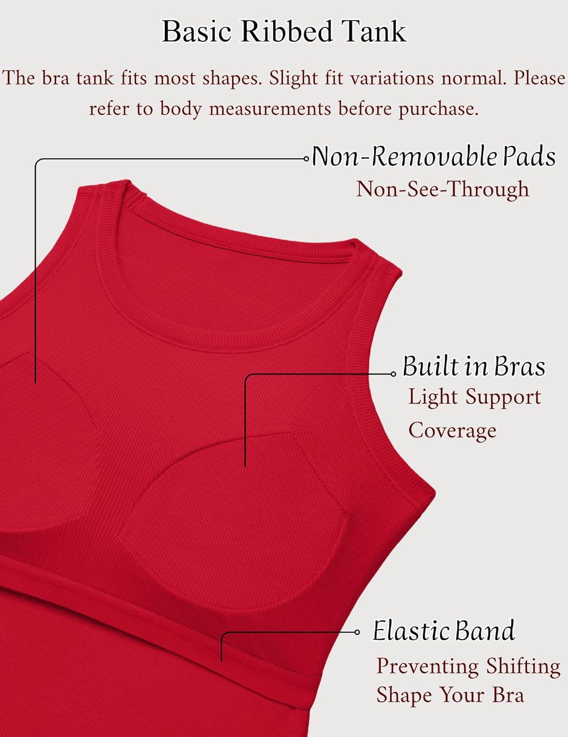 imageZeagoo Tank Tops with Built in Bra for Women Sleeveless Crewneck Racerback Ribbed Fitted Tops Basic Summer Clothing 2026Red