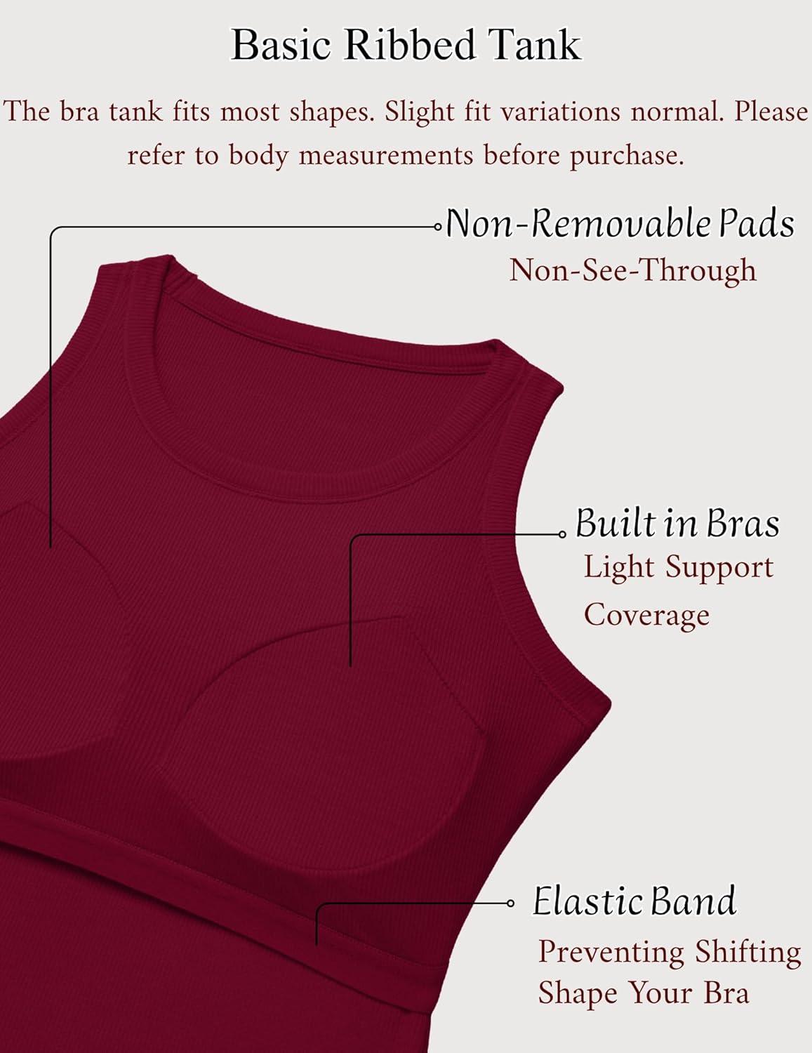 imageZeagoo Tank Tops with Built in Bra for Women Sleeveless Crewneck Racerback Ribbed Fitted Tops Basic Summer Clothing 2026Wine Red