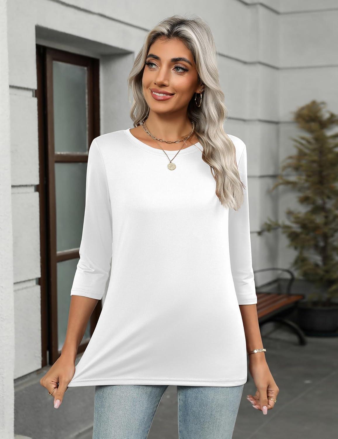 imageZeagoo Women Tops 3 Pack 34 Sleeve Crewneck Cute Basics Tees Casual Fashion Summer Spring T Shirts Business Work Tee TopBlackwhitecoffee
