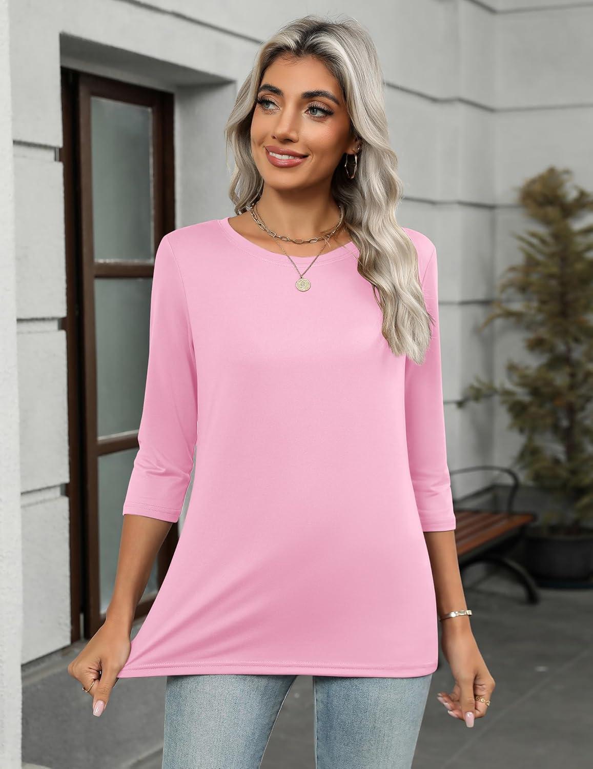 imageZeagoo Women Tops 3 Pack 34 Sleeve Crewneck Cute Basics Tees Casual Fashion Summer Spring T Shirts Business Work Tee TopBlackwhitepink
