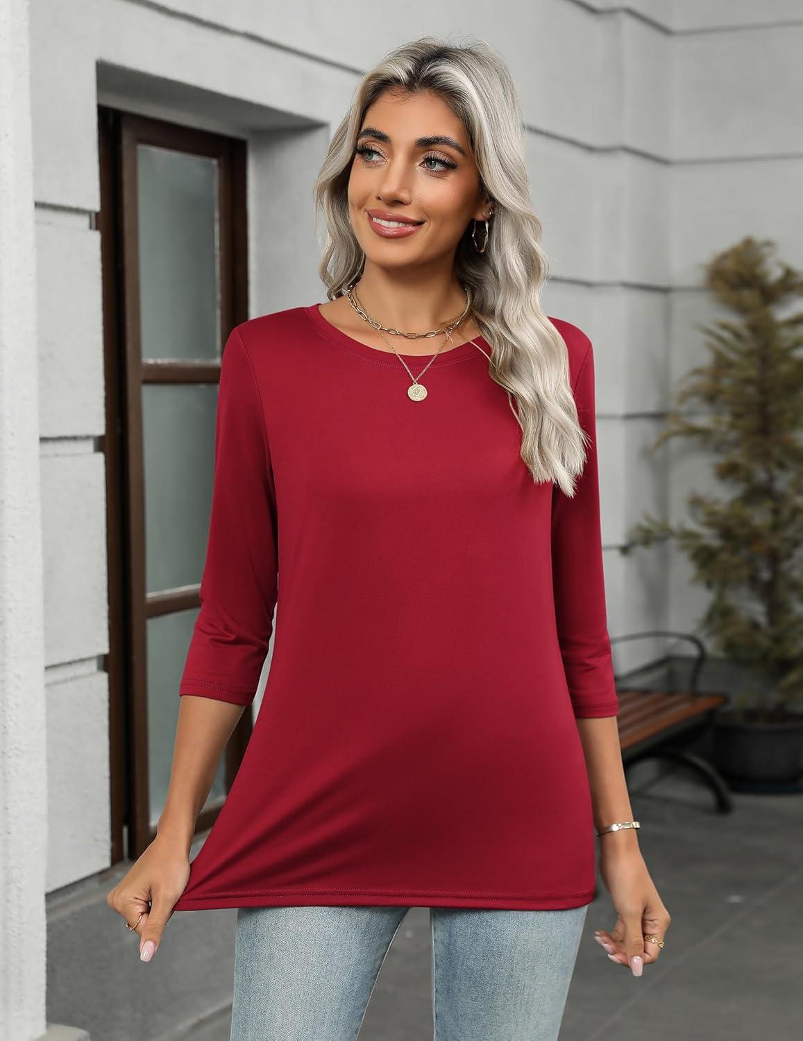 imageZeagoo Women Tops 3 Pack 34 Sleeve Crewneck Cute Basics Tees Casual Fashion Summer Spring T Shirts Business Work Tee TopBlackwhitered