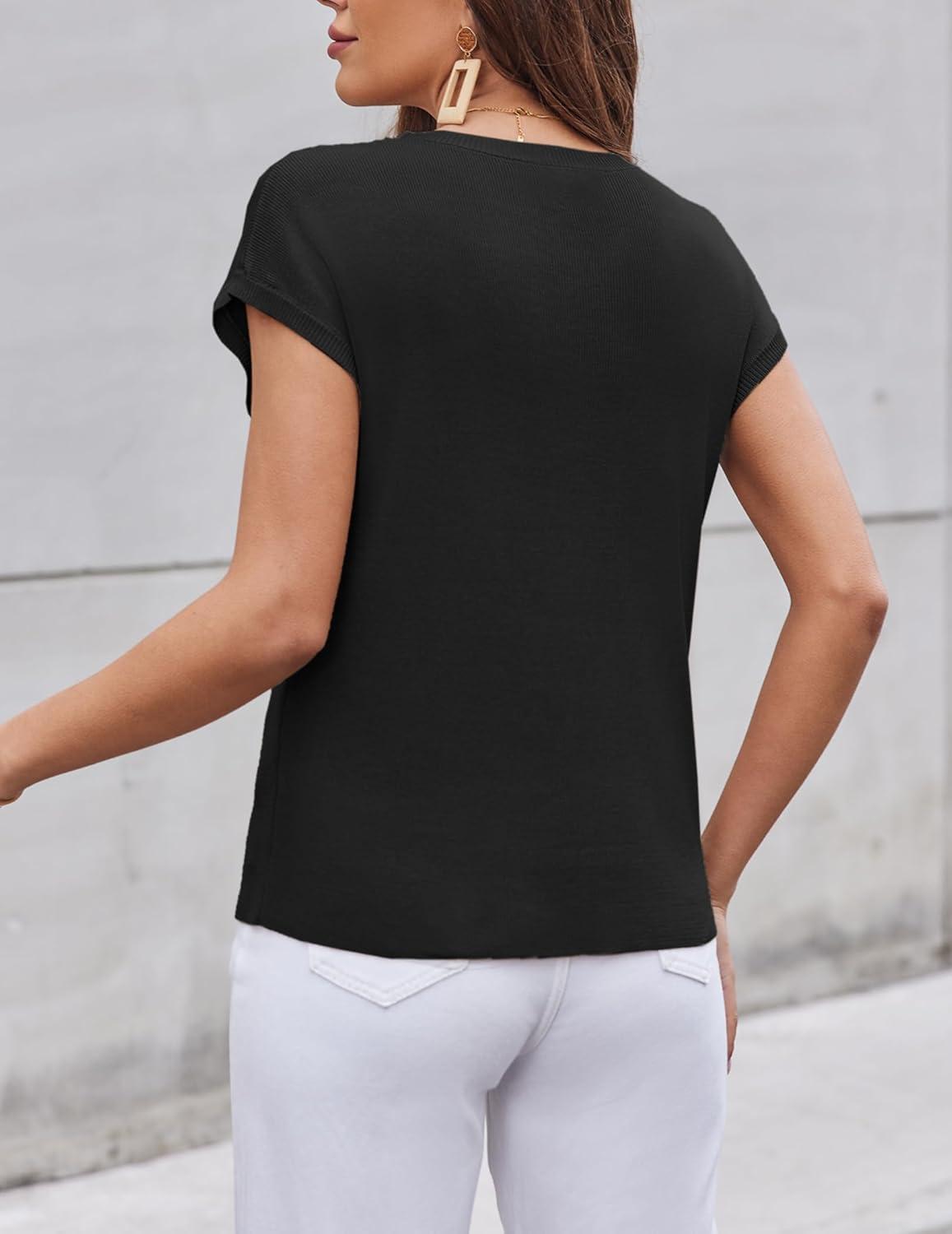 imageZeagoo Womens Sweater Vest Fall 2026 Loose Fit Cape Sleeve Knit Ribbed Tank Tops with Front PocketBlack