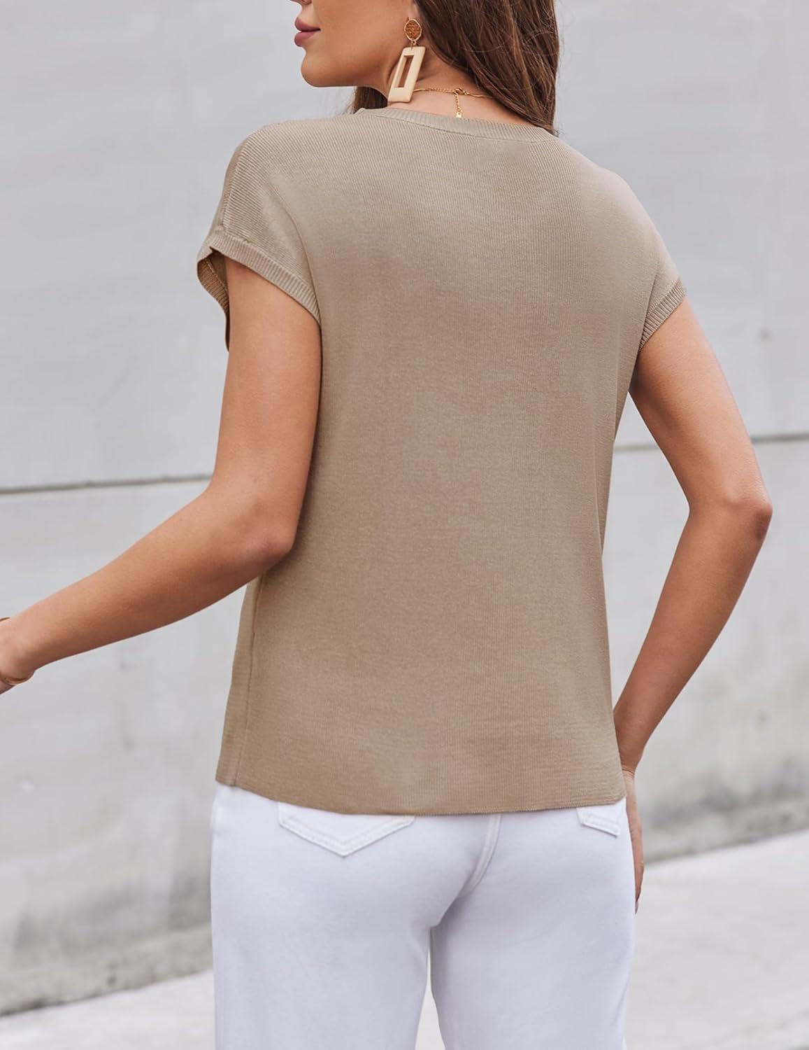 imageZeagoo Womens Sweater Vest Fall 2026 Loose Fit Cape Sleeve Knit Ribbed Tank Tops with Front PocketLight Coffee