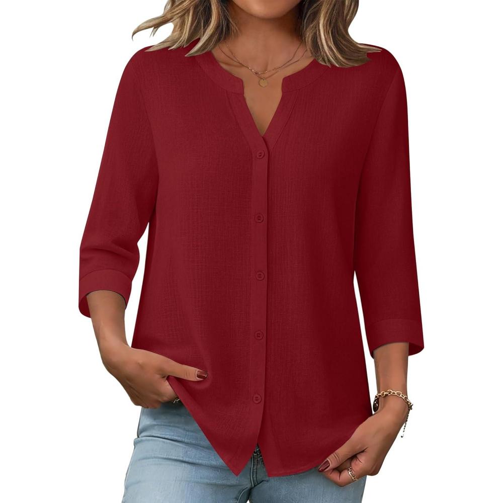 imageZeagoo Button Down Shirt Women Linen Tops 2026 Red