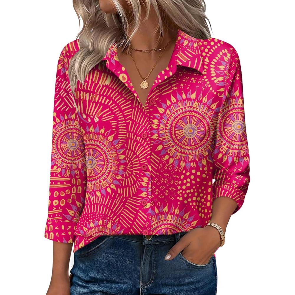 imageZeagoo Button Down Shirts for Women 34 Sleeve Tops V Neck Collared Blouses Business Casual OutfitsCx320