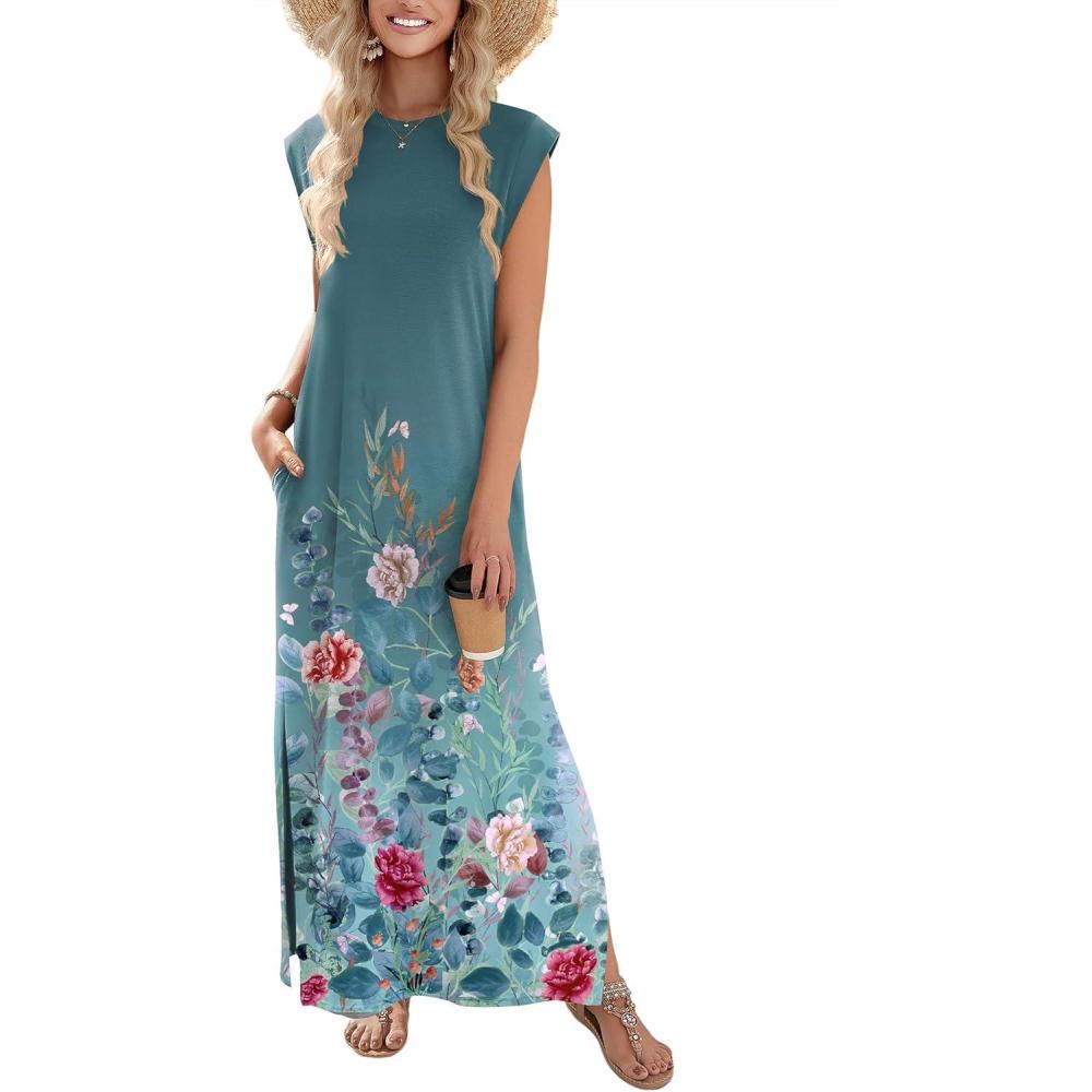imageZeagoo Summer Dresses for Women 2026 Long Maxi Sundresses Loose Split WrinkleFree Beach Travel Vacation ClothesWf115