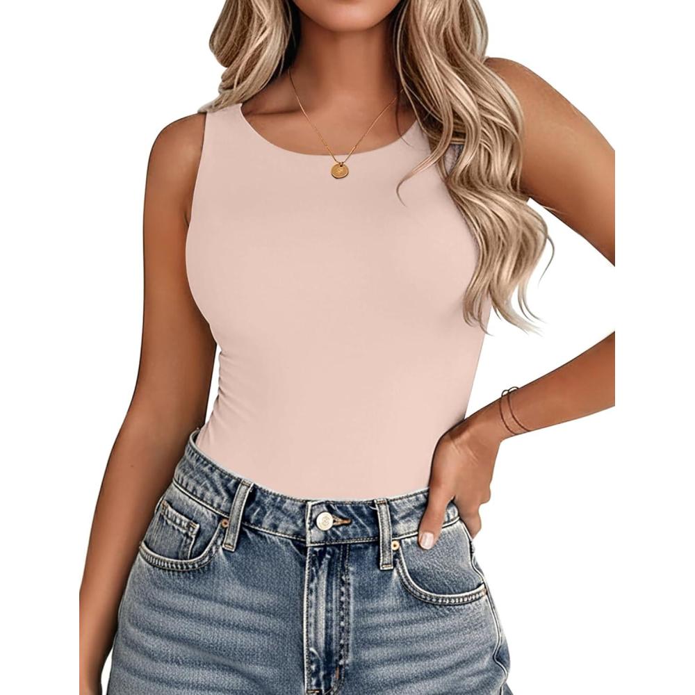 imageZeagoo Womens Double Lined Crew Neck Tank Tops Cute Summer Sleeveless Workout Tops Basic Going Out Clothes 2026Champagne