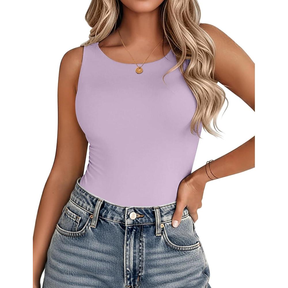 imageZeagoo Womens Double Lined Crew Neck Tank Tops Cute Summer Sleeveless Workout Tops Basic Going Out Clothes 2026Light Purple