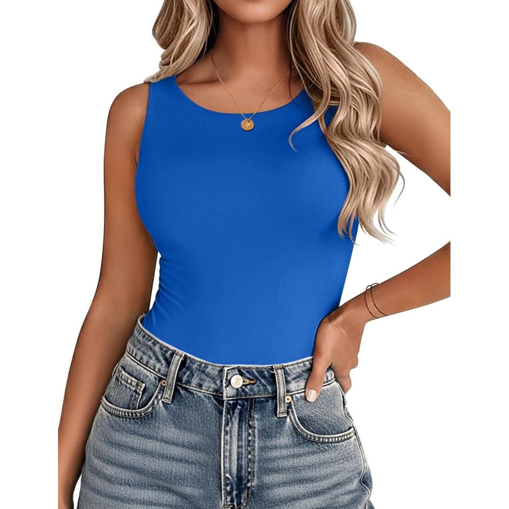imageZeagoo Womens Double Lined Crew Neck Tank Tops Cute Summer Sleeveless Workout Tops Basic Going Out Clothes 2026Royal Blue
