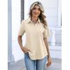 Zeagoo Button Down Shirts for Women Short Sleeve Collared Tops Dressy Casual V Neck Blouses(Beige)