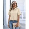 Zeagoo Button Down Shirts for Women Short Sleeve Collared Tops Dressy Casual V Neck Blouses(Beige)