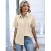 Zeagoo Button Down Shirts for Women Short Sleeve Collared Tops Dressy Casual V Neck Blouses(Beige)