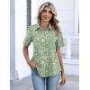 Zeagoo Button Down Shirts for Women Short Sleeve Collared Tops Dressy Casual V Neck Blouses(Green Florals)