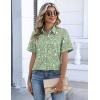 Zeagoo Button Down Shirts for Women Short Sleeve Collared Tops Dressy Casual V Neck Blouses(Green Florals)
