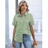 Zeagoo Button Down Shirts for Women Short Sleeve Collared Tops Dressy Casual V Neck Blouses(Green Florals)
