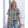 Zeagoo Button Down Shirts for Women Short Sleeve Collared Tops Dressy Casual V Neck Blouses(Jh608- Geometry)