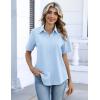Zeagoo Button Down Shirts for Women Short Sleeve Collared Tops Dressy Casual V Neck Blouses(Light Blue)