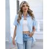 Zeagoo Button Down Shirts for Women Short Sleeve Collared Tops Dressy Casual V Neck Blouses(Light Blue)